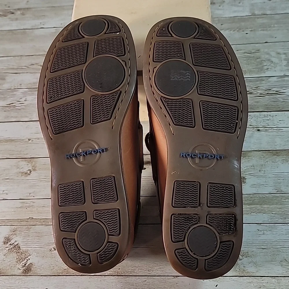 Rockport Mens Handsewn Leather Boat Style‎ Shoes Light Caramel Brown Size 8½ 8.5